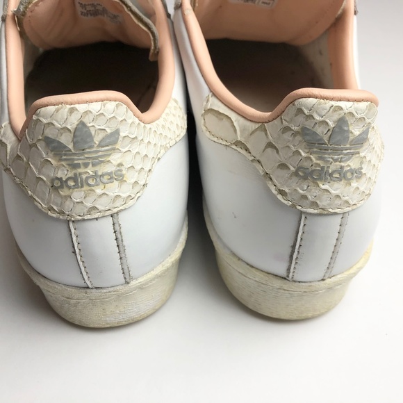 ADIDAS Superstar Leather Snakeskin Print Shell Toe Sneakers White Pink Size 7.5 - Picture 6 of 8